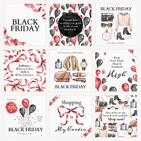 Black Friday sale template vector set for social media posts