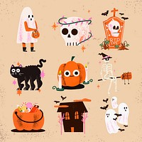 Halloween vector sticker set in cute doodle style