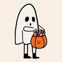 Cute ghost halloween sticker vector, hand drawn trick or treat doodle