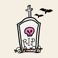 Tombstone halloween sticker vector cartoon hand drawn illustration