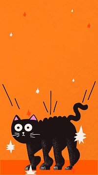 Halloween background wallpaper vector, in orange cute black cat border illustration