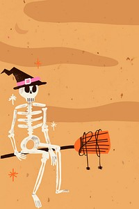 Cartoon Halloween background vector illustration, spooky skeleton witch