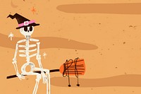 Cartoon Halloween background vector illustration, spooky skeleton witch