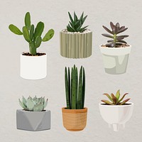 Plant vector art, Houseplant set in flower pots