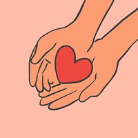 Charity doodle vector hands giving heart
