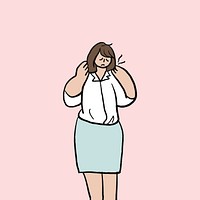 Office syndrome doodle vector, neck pain hand drawn character