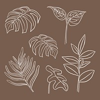 Tropical leaf PSD doodle botanical illustration set
