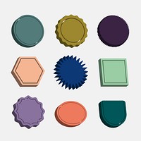Colorful blank badges set vector in 3D retro style