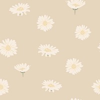 White daisy floral pattern psd on beige background