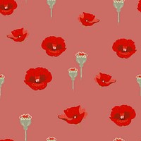 Red poppy floral pattern psd background