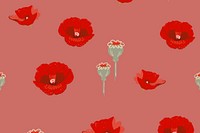 Red poppy floral pattern vector background