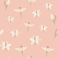 White lily floral pattern psd on nude pink background