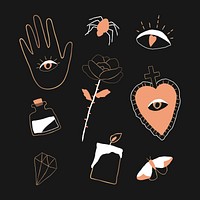 Magic witchcraft clipart psd illustrations hand drawn set