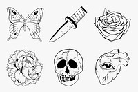 Flash old school tattoo vintage outline psd symbol collection