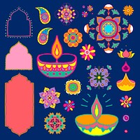 Diwali Indian mandala illustration element set