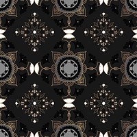 Mandala black seamless pattern vector botanical background