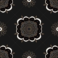 Mandala black seamless pattern psd botanical background