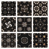 Oriental Mandala black tile psd pattern background set