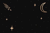 Gold psd comet moon cute doodle border galaxy on black background