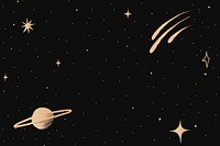 Saturn galaxy gold psd border starry sky on black background