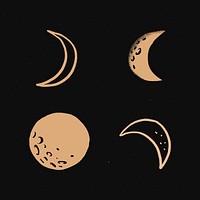 Golden moon vector galaxy doodle illustration sticker