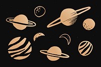 Cute solar system gold psd galaxy doodle illustration sticker