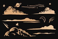 Clouds and sky gold vector space doodle sticker