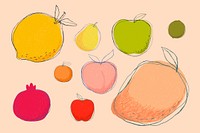 Cute doodle art fruit vector set