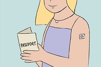 Hand drawn vaccination passport psd woman with character