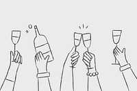 Party doodle vector hands holding drinks