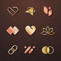 Luxury business logo psd set rose gold icon design