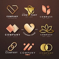 Luxury business logo psd set rose gold icon design