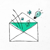 Green envelope vector cute business doodle icon