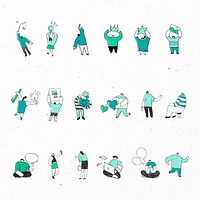 Cute green business psd cartoon icons set