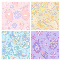 Pastel paisley pattern psd seamless background set