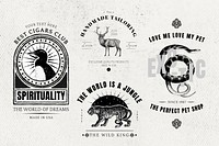 Vintage logo psd animal branding badge set