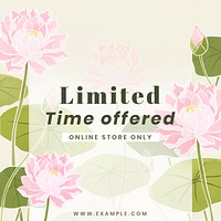 Editable template with floral batik motif flower background for social media post vector