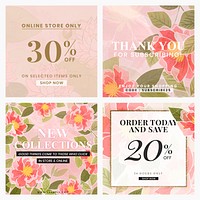 Batik flower editable sale templates for social media post psd