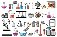 Illustration of chemistry laboratory instruments set