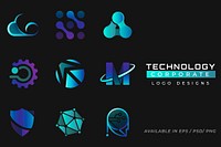 Gradient corporate technology vector futuristic icon set