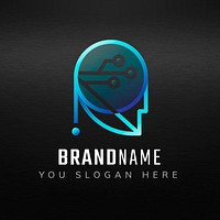 Gradient robotic editable slogan psd icon design