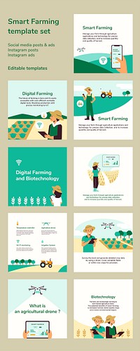 Smart farming social media post editable template vector