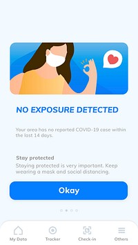 COVID-19 notifications app template psd no exposure detected mobile screen
