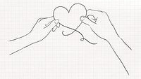 Couple holding heart balloon psd for Valentine&rsquo;s day grayscale sketch