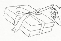 Valentine&rsquo;s gift box psd being unwrapped black and white illustration