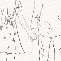 Couple holding hands vector grayscale romantic Valentine’s illustration