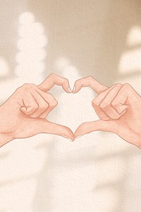 Cute heart hand gesture psd aesthetic illustration background
