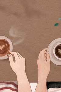 Perfect coffee date Valentine&rsquo;s psd aesthetic illustration background