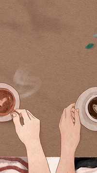 Perfect coffee date Valentine&rsquo;s psd aesthetic illustration mobile wallpaper