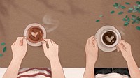 Perfect coffee date Valentine&rsquo;s psd aesthetic illustration background